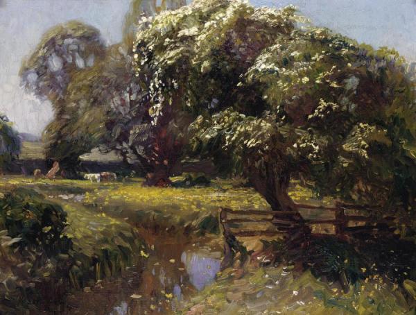 Landscape With Cows By A Stream by Sir Alfred James Munnings