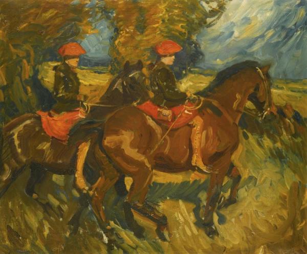Rosie And Hazel Buxton Meeting The Dunston Harriers by Sir Alfred James Munnings