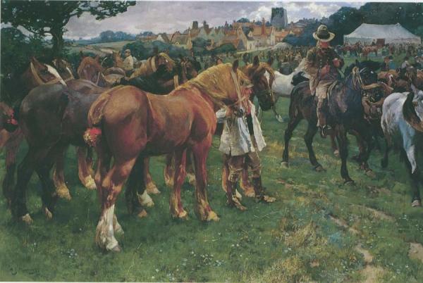 Suffolk Horse Fair In Lavenham by Sir Alfred James Munnings