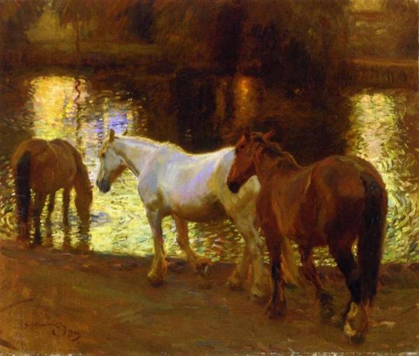 The Ford At Dusk by Sir Alfred James Munnings