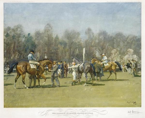 The Paddock At Epsom, Spring Meeting by Sir Alfred James Munnings Oil Painting Reproductions