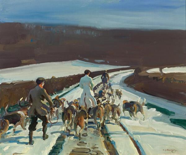 The Young Entry, A Snowy Road, Woolsthorpe by Sir Alfred James Munnings Oil Painting Reproductions