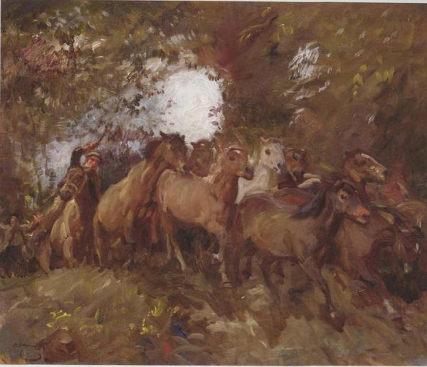 Through The Gap by Sir Alfred James Munnings Oil Painting Reproductions