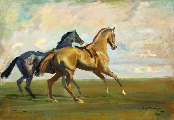 Sir Alfred James Munnings Two Race Horses At The Start