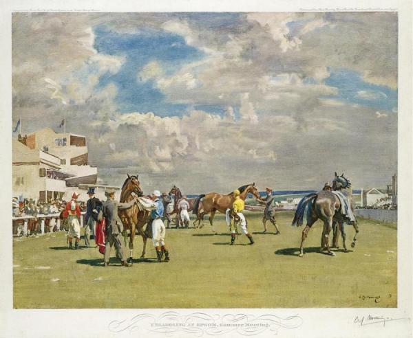 Unsaddling At Epsom,summer Meeting by Sir Alfred James Munnings