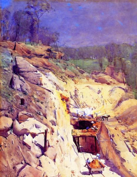 Blue Mountain Tunnel by Sir Arthur Streeton