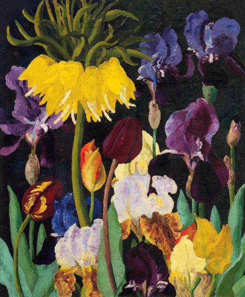Irises And Tulips by Sir Cedric Morris