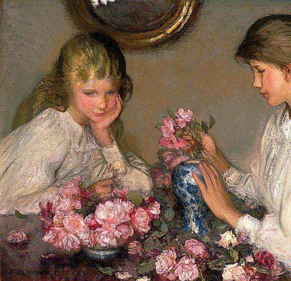 Sir George Clausen Children And Roses