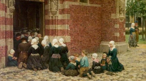 High Mass At A Fishing Village On The Zuyder Zee, Holland by Sir George Clausen