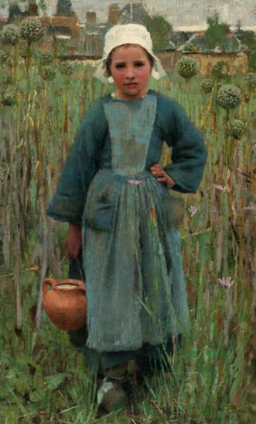 Sir George Clausen Peasant Girl Carrying A Jar, Quimperlé