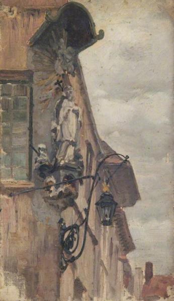 Sketch Of A Religious Statue On A Building Exterior (northern Europe) by Sir George Clausen