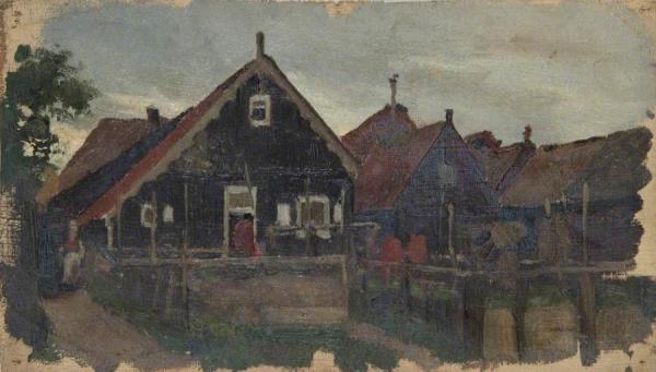 Sketch Of Wooden Houses (holland) by Sir George Clausen