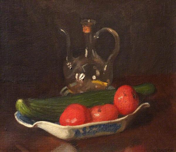 Still Life With A Cucumber And Tomatoes by Sir George Clausen