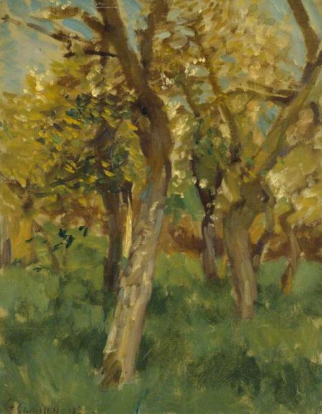 Study Of Blossoming Trees In An Orchard by Sir George Clausen