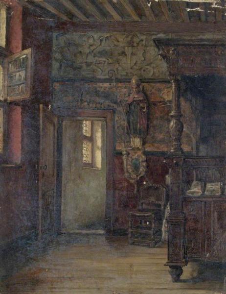 Study Of Flemish Interior With A Statue Of A Bishop by Sir George Clausen