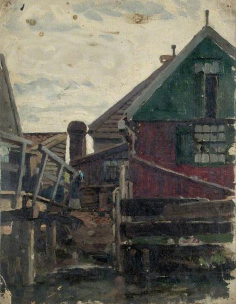 Study Of Wooden Houses (holland) by Sir George Clausen