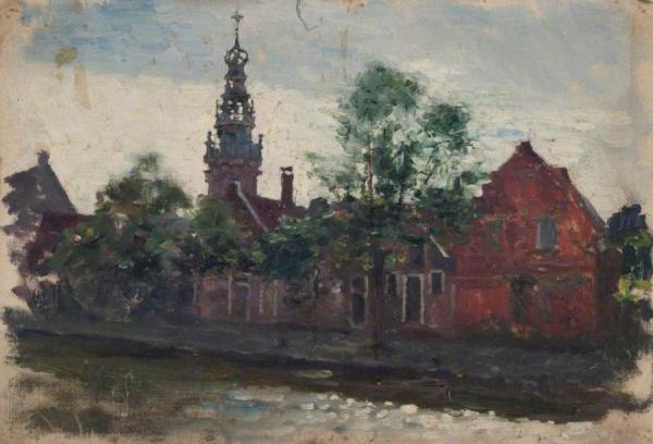 View Of Red-brick Architecture With Minaret by Sir George Clausen