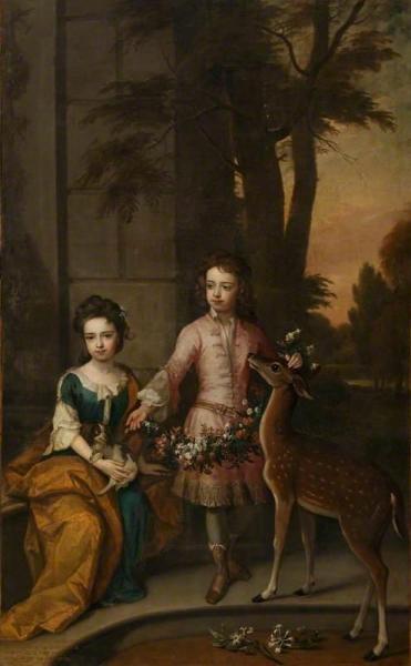 Lionel Sackville, 1st Duke Of Dorset, And His Sister Mary Sackville, As Children by Sir Godfrey Kneller, Bt. Oil Painting Reproductions