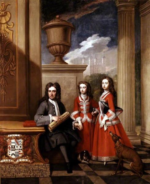 Thomas Coningsby And His Two Daughters, With The Tower Of London In The Background by Sir Godfrey Kneller, Bt.