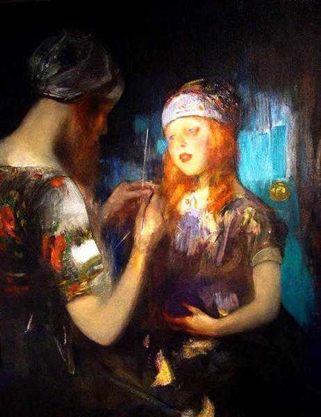 Knitting, Nora Ward And Kitty Shannon by Sir James Jebusa Shannon