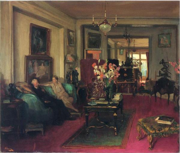 A Salon, Lady Cunard And John Moore by Sir John Lavery