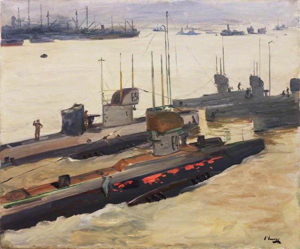 British Mine-laying Submarines, Harwich by Sir John Lavery