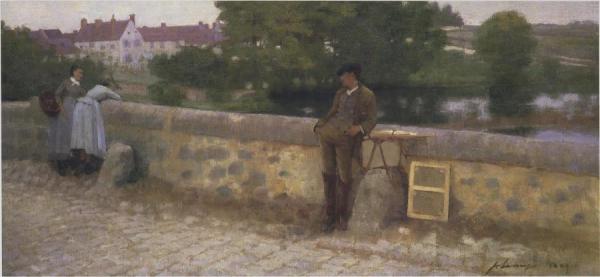 Sir John Lavery On The Bridge At Grez
