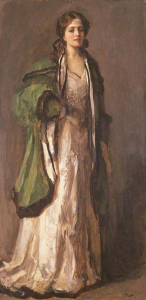 Portrait Of A Lady In A Green Coat by Sir John Lavery