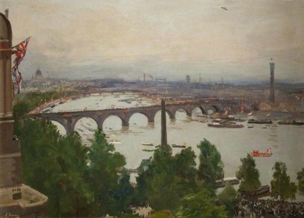 The River Pageant, As Seen From The Home Of Sir James Barries, Adelphi Terrace, London by Sir John Lavery