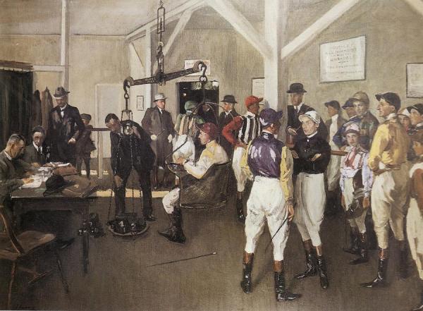 The Weighing Room, Hurst Park by Sir John Lavery
