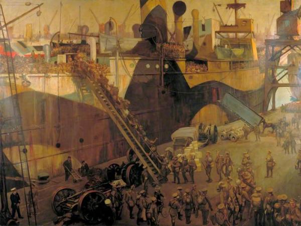 Troops Embarking At Southampton For The Western Front by Sir John Lavery