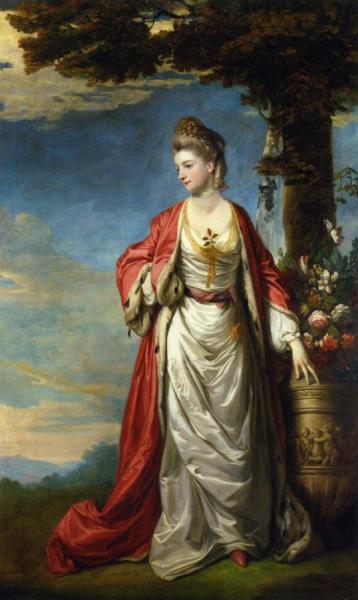 Mrs. Trecothick, Full Length, In 'turkish' Masquerade Dress, Beside An Urn Of Flowers, In A Landscape by Sir Joshua Reynolds