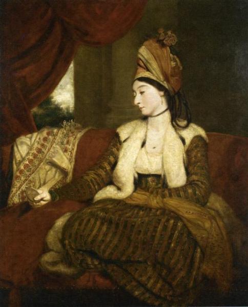 Portrait Of Mrs. Baldwin (1763 - 1839) Full-length, Seated On A Red Divan by Sir Joshua Reynolds