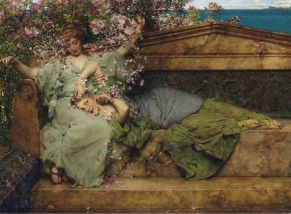 In A Rose Garden by Sir Lawrence Alma-tadema