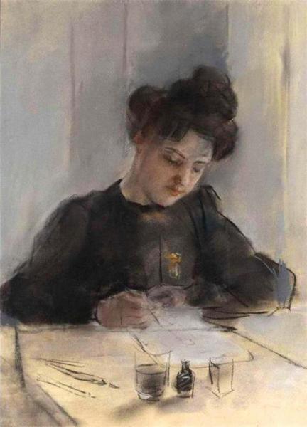 A Girl Sketching by Sir William Orpen
