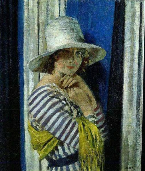 Mrs Hone In A Striped Dress by Sir William Orpen
