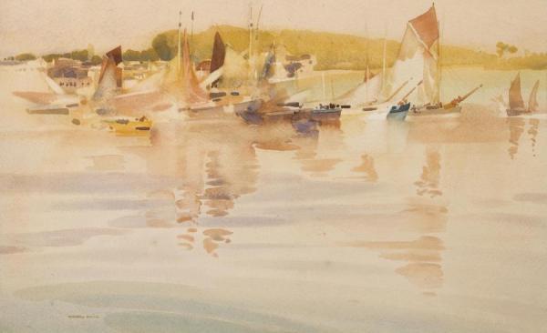 Fishing Boats In Calm Waters by Sir William Russell Flint Oil Painting Reproductions