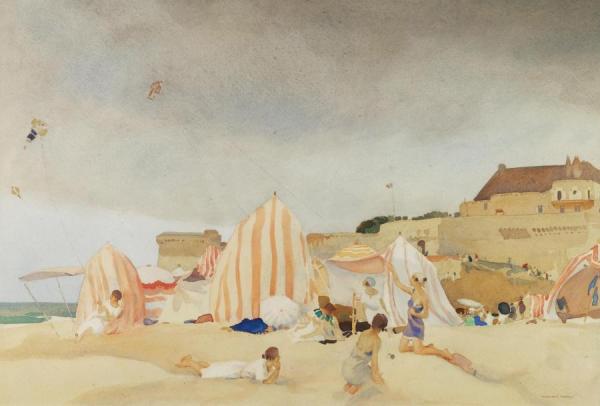 Flying Kites On The Beach, St Malo by Sir William Russell Flint Oil Painting Reproductions