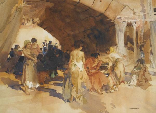 Gitanas Quarrelling, Salamanca by Sir William Russell Flint