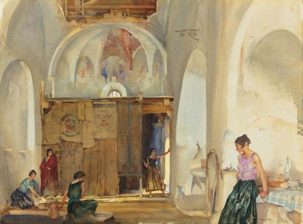 Nomads In An Abandoned Church, Languedoc by Sir William Russell Flint
