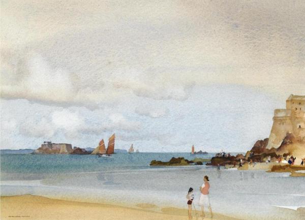 Paddling In Calm Waters by Sir William Russell Flint