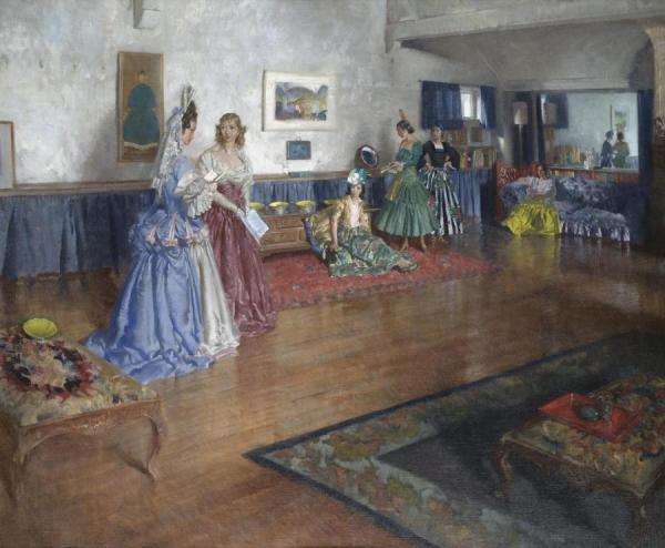 Reading A Play, A Costume Group At Peel Cottage by Sir William Russell Flint