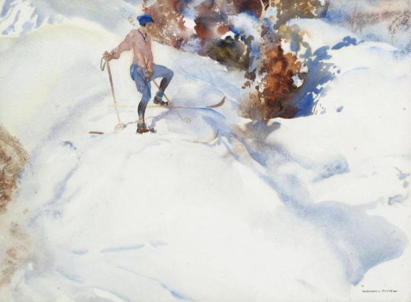 The Skier, Switzerland by Sir William Russell Flint