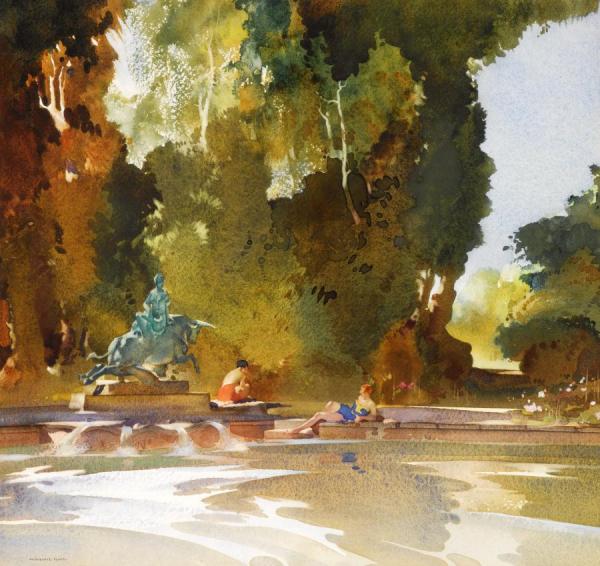 Two Models By A Fountain by Sir William Russell Flint Oil Painting Reproductions
