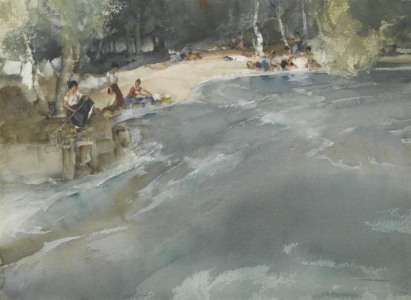 Washerwomen On The Cere At Bretenoux by Sir William Russell Flint