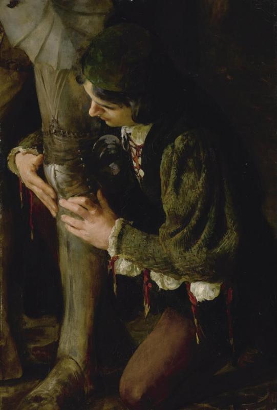 A Page Buckling On A Knight's Armour by Solomon Joseph Solomon