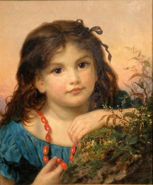 Portrait Of A Girl With A Rosehip Necklace by Sophie Anderson