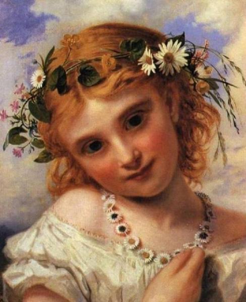 Young Girl With A Garland Of Marguerites by Sophie Anderson Oil Painting Reproductions