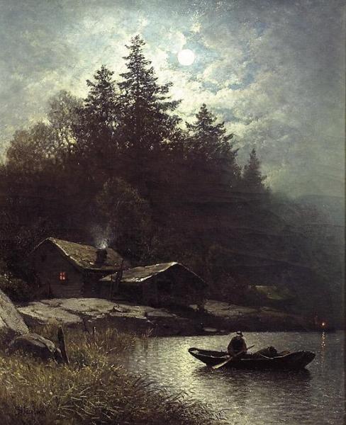 Fisherman In The Moonlight by Sophus Jacobsen