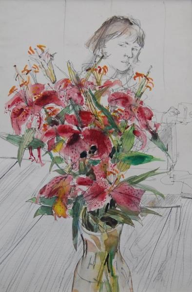 Flowers And Girl by Stan Smith